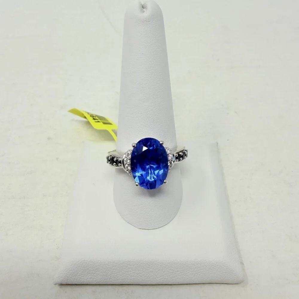 Shop LC Cornflower Blue Quartz Size 10 Ring Platinum Over‎ Sterling Silver 5373